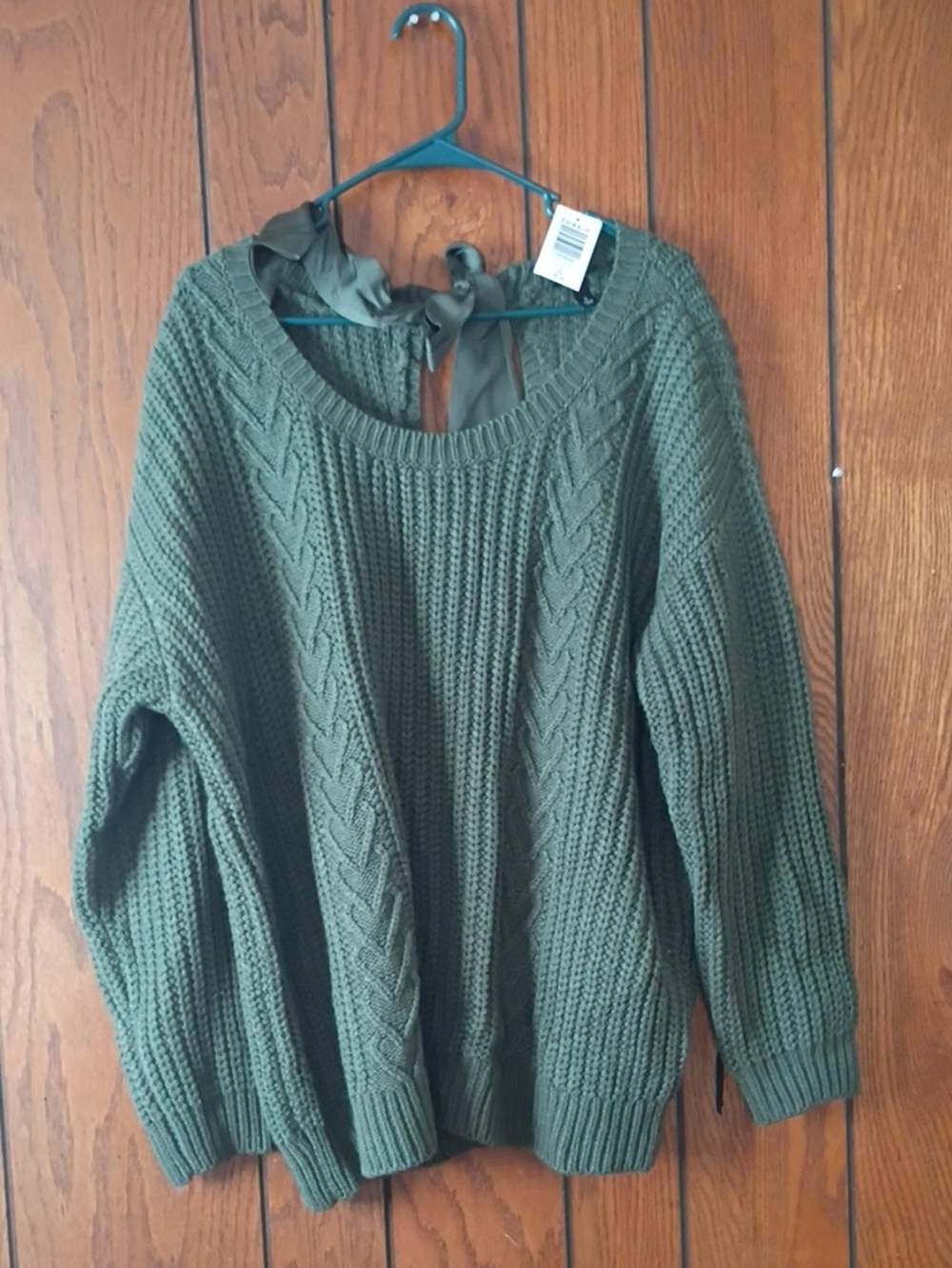 torrid Olive Green Cable Knit Crewneck Sweater